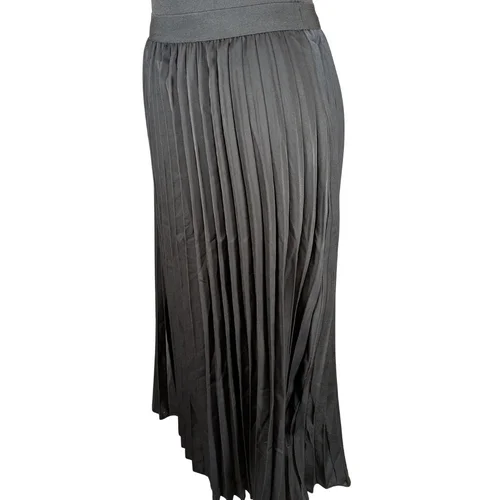 Premium Collection – Satynowa Spódnica Plisowana Midi Black S - zdjęcie 3