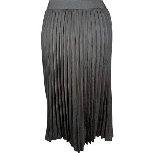 Premium Collection – Satynowa Spódnica Plisowana Midi Black S - zdjęcie 5