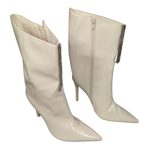 Public Desire – Białe Lakierowane Botki na Szpilce z Kryształkami 37 (UK 4) - zdjęcie 2