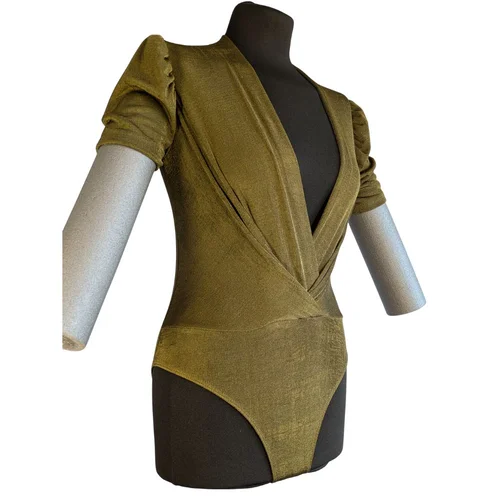 River Island – Oliwkowe Body Kopertowe Shimmer Puff Sleeve 34 (XS) - zdjęcie 3