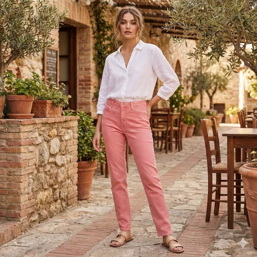 River Island – Jeansy High Rise Skinny Sculpt Koralowe R. 42 - zdjęcie 7