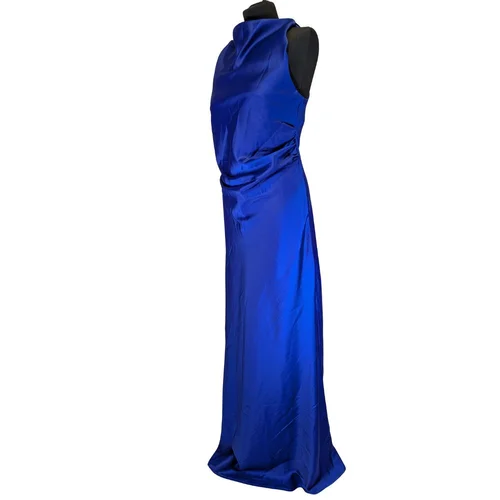 Trendyol – Satynowa Suknia Maxi Royal Blue z Drapowaniem – 36 - zdjęcie 5