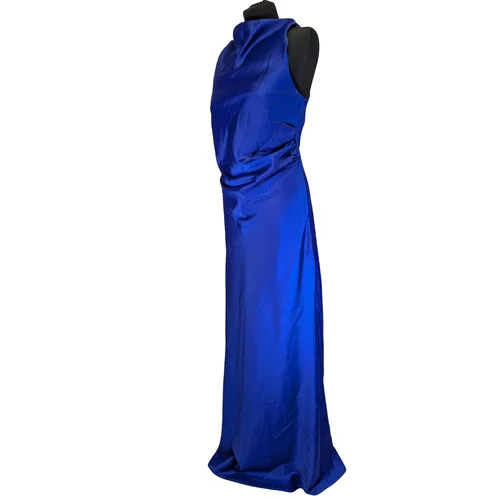 Trendyol – Satynowa Suknia Maxi Royal Blue z Drapowaniem – 36 - zdjęcie 6
