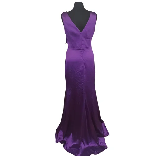 Satynowa Suknia Wieczorowa Maxi z Falbaną Saygi Fioletowa 42 - zdjęcie 7