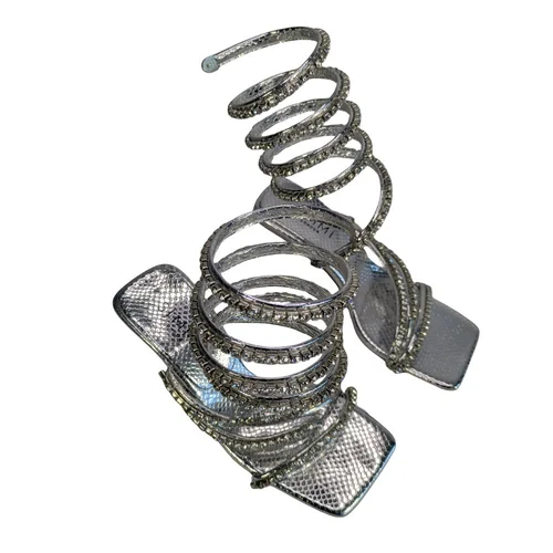 Simmi London – Srebrne Sandały z Kryształkami i Wężowym Wzorem – 36 - zdjęcie 2