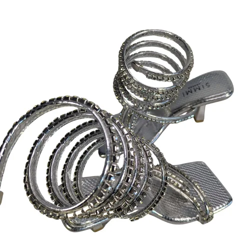 Simmi London – Srebrne Sandały z Kryształkami i Wężowym Wzorem – 36 - zdjęcie 4