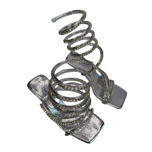 Simmi London – Srebrne Sandały z Kryształkami i Wężowym Wzorem – 36 - zdjęcie 7