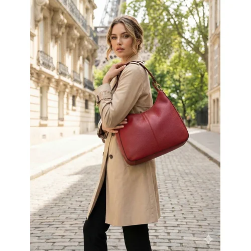 Twinset Milano – Torebka Hobo ze Skóry Naturalnej Bordowa - zdjęcie 10