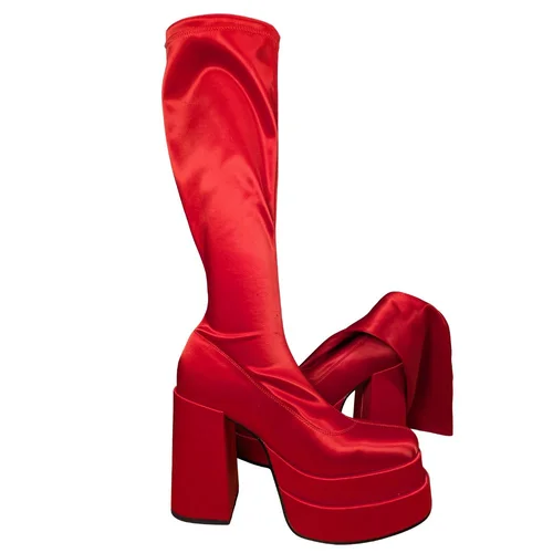 Steve Madden Cypress – Czerwone Satynowe Kozaki na Platformie 41 - zdjęcie 3