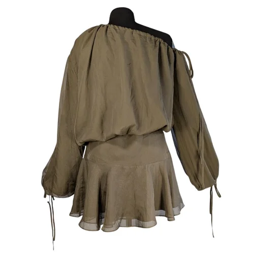 Oliwkowa Sukienka Mini Aria Cove z Falbanami 38 - zdjęcie 9