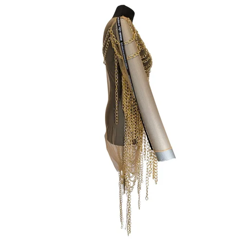 Transparentna Sukienka Mesh z Ciężkimi Złotymi Łańcuchami - zdjęcie 7