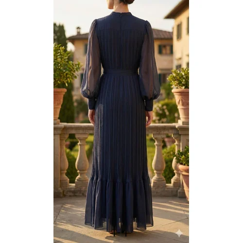 Elegancka Sukienka Maxi Enderon Grafitowa Plisowana – Rozmiar 40 (L) - zdjęcie 11