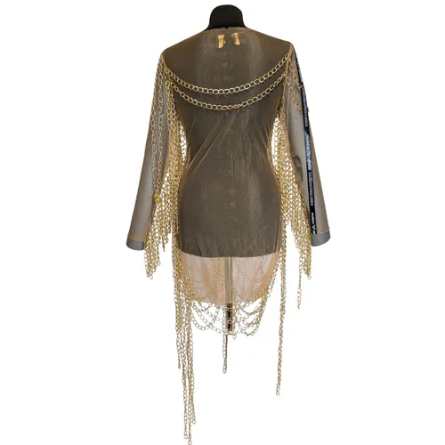 Transparentna Sukienka Mesh z Ciężkimi Złotymi Łańcuchami - zdjęcie 9