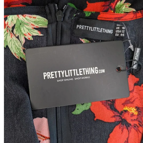Czarna Sukienka Mini PRETTYLITTLETHING w Kwiaty z Gorsetowym Paskiem 44 XXL - zdjęcie 11