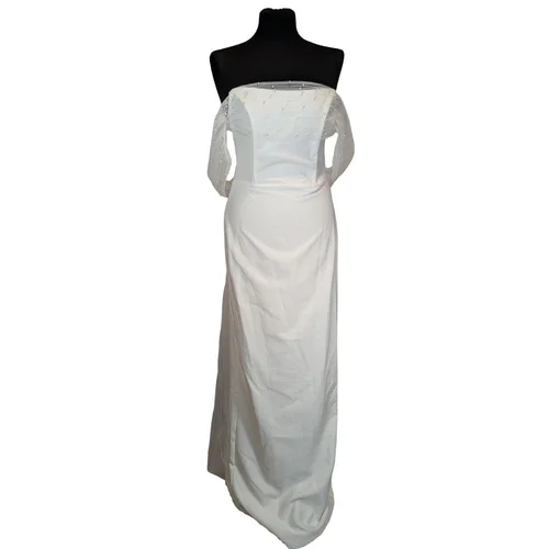 Biała Suknia Ślubna Trendyol Wedding z Perłami i Tiulem 36 - zdjęcie 2