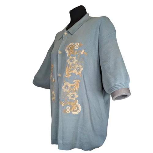 Błękitne Dzianinowe Polo w Kwiaty Topman XXL - zdjęcie 2