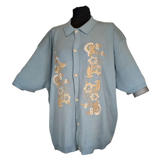 Błękitne Dzianinowe Polo w Kwiaty Topman XXL - zdjęcie 4