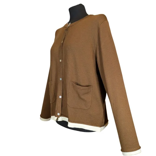 Brązowy Sweter Rozpinany ZARA z Białym Wykończeniem L - zdjęcie 2