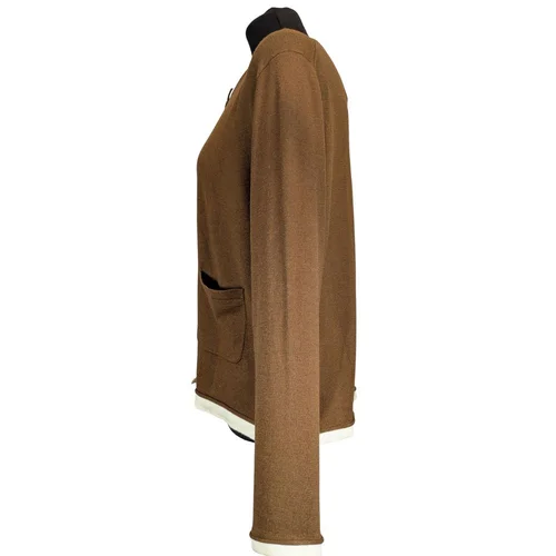 Brązowy Sweter Rozpinany ZARA z Białym Wykończeniem L - zdjęcie 3