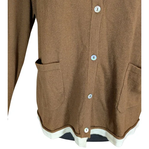 Brązowy Sweter Rozpinany ZARA z Białym Wykończeniem L - zdjęcie 4