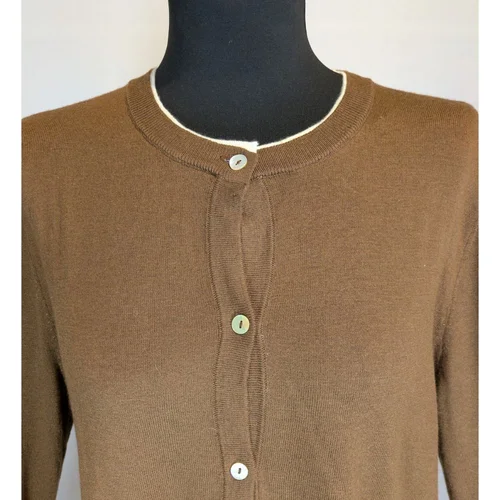 Brązowy Sweter Rozpinany ZARA z Białym Wykończeniem L - zdjęcie 7