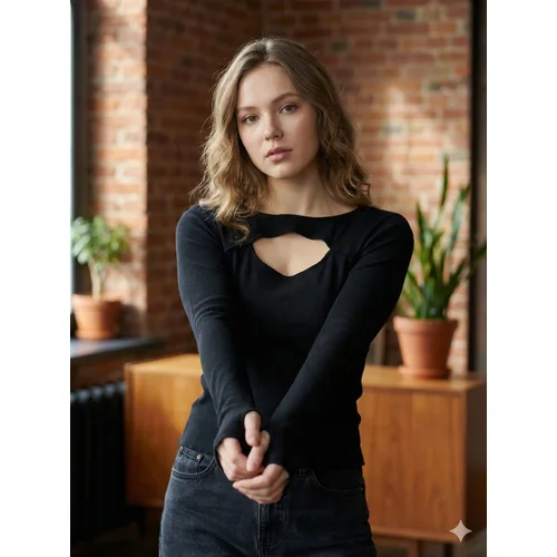 Trendyol – Czarny Top z Długim Rękawem (Otwór na Kciuk) 40 (L) - zdjęcie 9