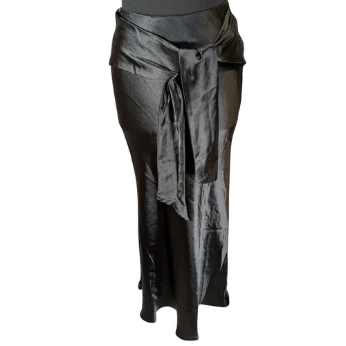 Topshop – Czarna Satynowa Spódnica Maxi z Wiązaniem – 34 (XS) - zdjęcie 4