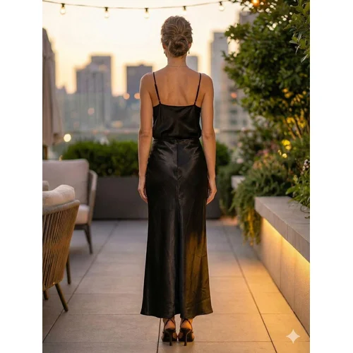 TOPSHOP Satynowa Spódnica Maxi z Wiązaniem Czarna 34 (XS) - zdjęcie 10