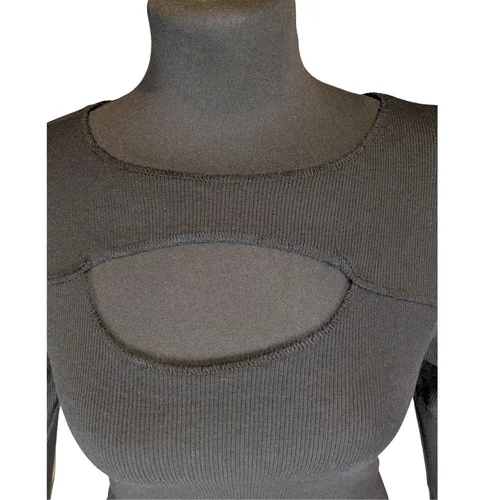 Prążkowany Top Damski Z Długim Rękawem Trendyol Czarny 40 - zdjęcie 4