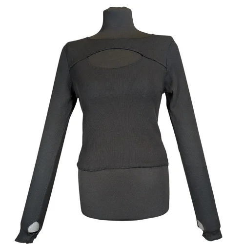 Prążkowany Top Damski Z Długim Rękawem Trendyol Czarny 40 - zdjęcie 6