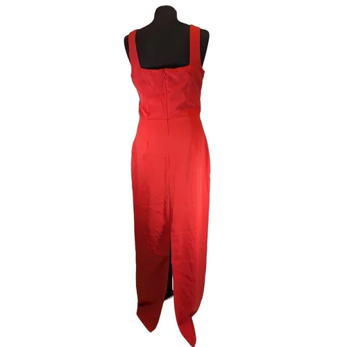 Trendyol – Czerwona Sukienka Maxi z Wycięciami i Złotymi Guzikami 38 - zdjęcie 8