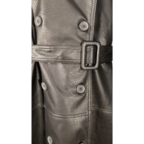 Płaszcz Trencz Z Ekoskóry Trendyol Czarny 50 - zdjęcie 4