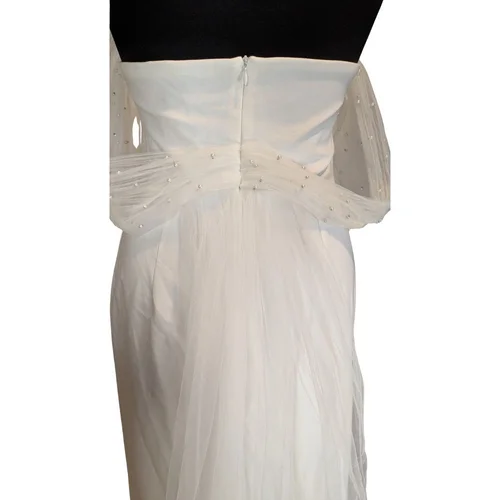 Biała Suknia Ślubna Trendyol Wedding z Perłami i Tiulem 36 - zdjęcie 6