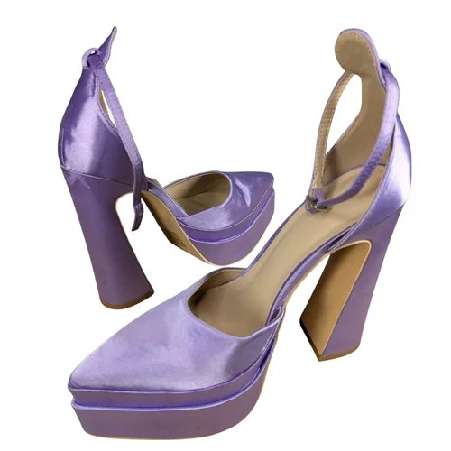 Truffle Collection – Fioletowe Satynowe Czółenka na Platformie – 39 - zdjęcie 4