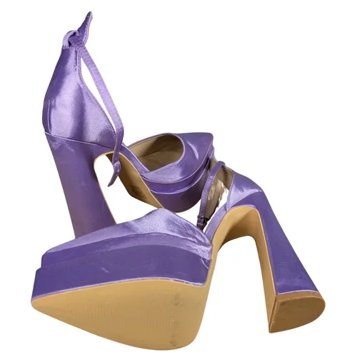 Truffle Collection – Fioletowe Satynowe Czółenka na Platformie – 39 - zdjęcie 8