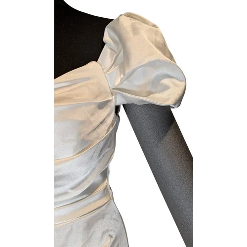 Satynowa Suknia Ecru ECRIN Bufki Drapowanie 40 - zdjęcie 11