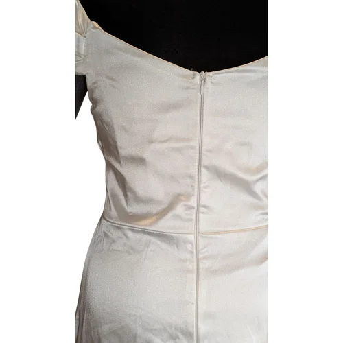 Satynowa Suknia Ecru ECRIN Bufki Drapowanie 40 - zdjęcie 9