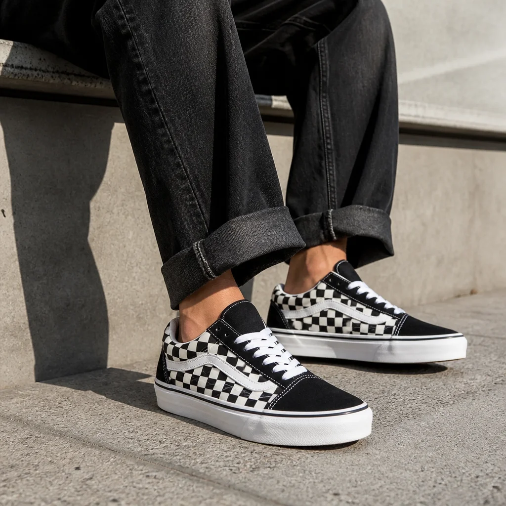 Trampki unisex Vans Old Skool Platform Checkerboard w czarno-białą szachownicę na platformie 3,7 cm, rozmiar EU 43, wkładka 27,5 cm.