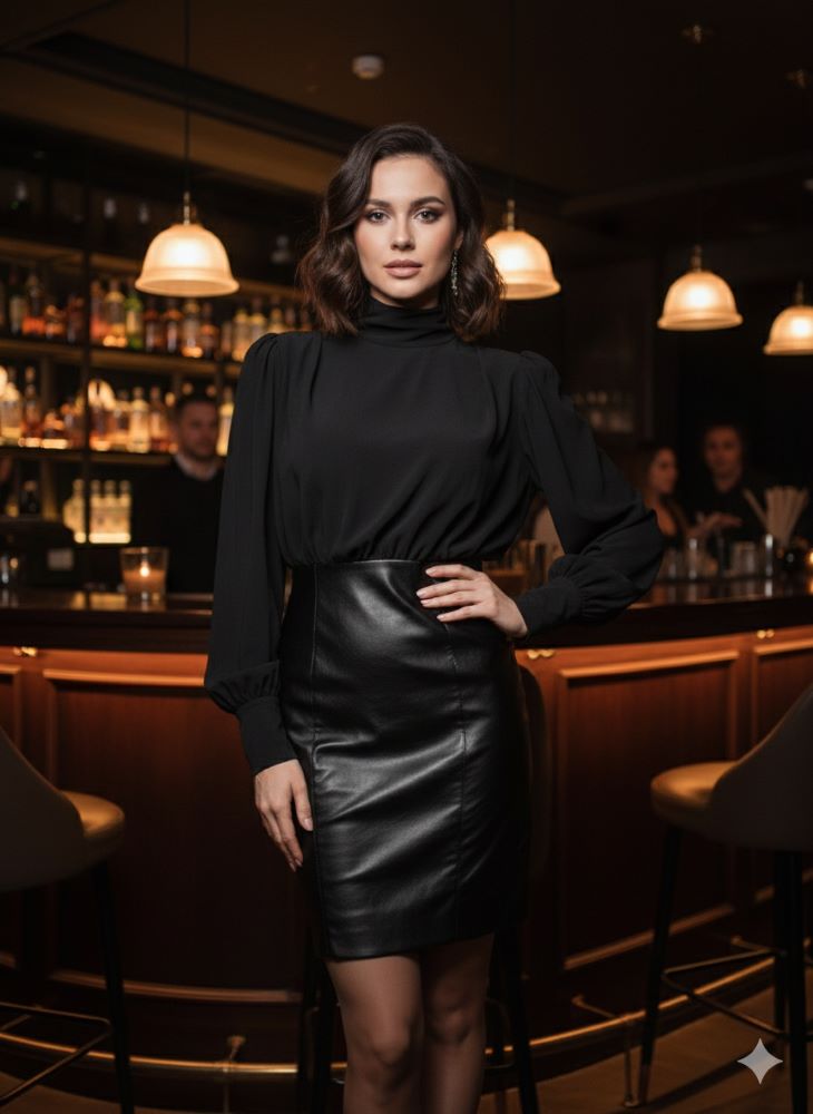 Czarna sukienka z ekoskórą wizualizacja