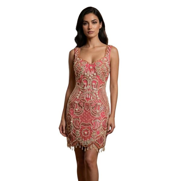 ASOS LUXE – Sukienka Koralowa Perły Cekiny Outlet R. 34