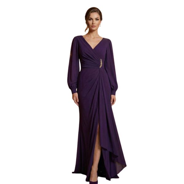CARMEN – Śliwkowa Suknia Maxi Royal Plum z Klamrą R. 44 (XXL)