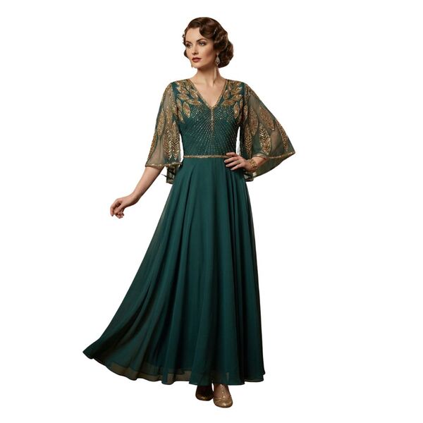 Butik Premium – Suknia Szmaragdowa Złote Koraliki Gatsby R. 38/40