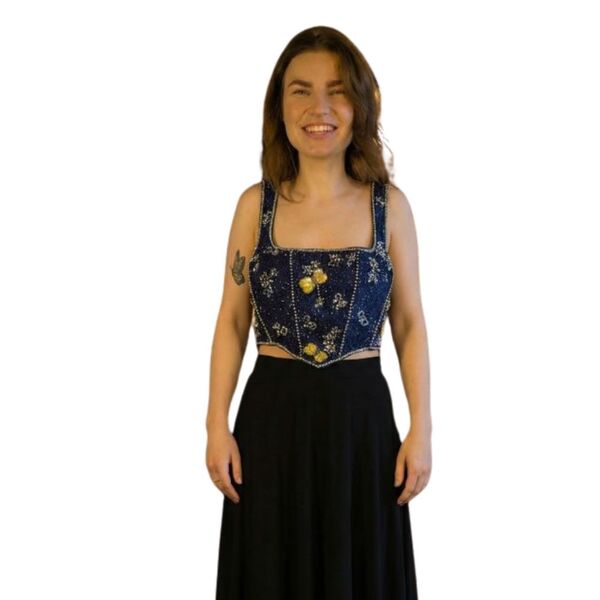 ASOS Design – Top Gorsetowy Granatowy z Koralikami i Cekinami R. 36