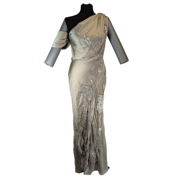 ASOS Design –Złota Suknia Maxi Art Deco z Frędzlami 40