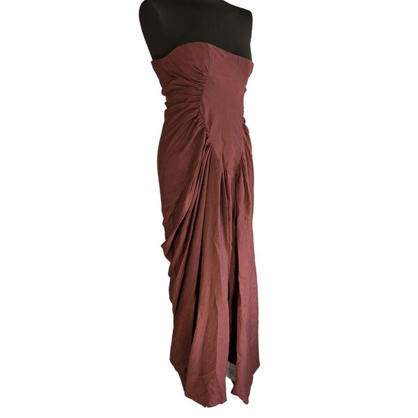ASOS DESIGN Sukienka Bandeau Drapowana Bordowa Rozmiar 34 - zdjęcie 2