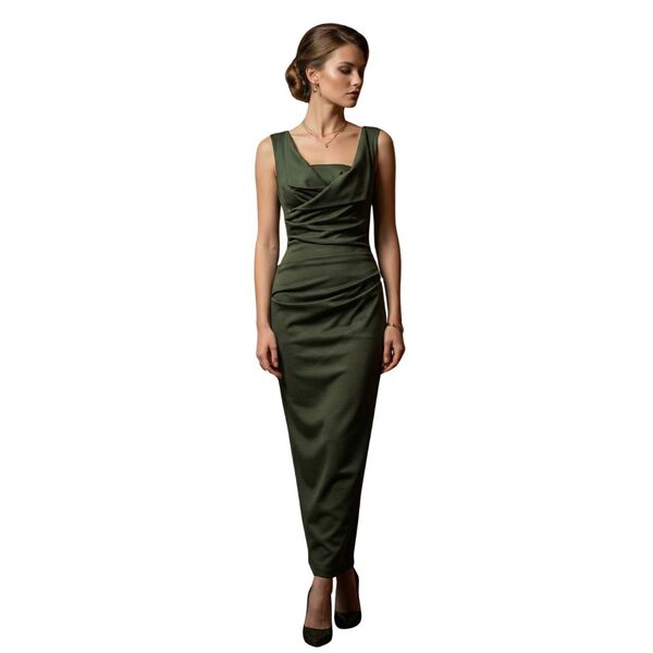 ASOS Design – Oliwkowa Suknia Maxi z Drapowanym Dekoltem 38