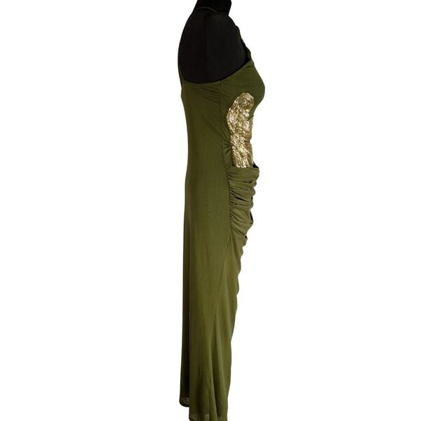 ASOS DESIGN Sukienka Wieczorowa Maxi Złote Haftowane Kwiaty Oliwa Khaki Rozmiar XS 34 - zdjęcie 4