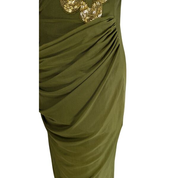 ASOS DESIGN Sukienka Wieczorowa Maxi Złote Haftowane Kwiaty Oliwa Khaki Rozmiar XS 34 - zdjęcie 10