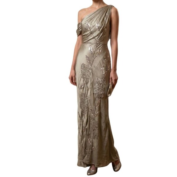 Sukienka maxi ASOS DESIGN w odcieniu szampana styl Art Deco Rozmiar 40