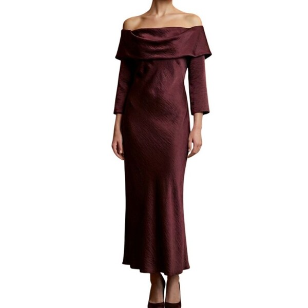 Bordowa sukienka wizytowa midi ASOS DESIGN Bardot Rozmiar 46